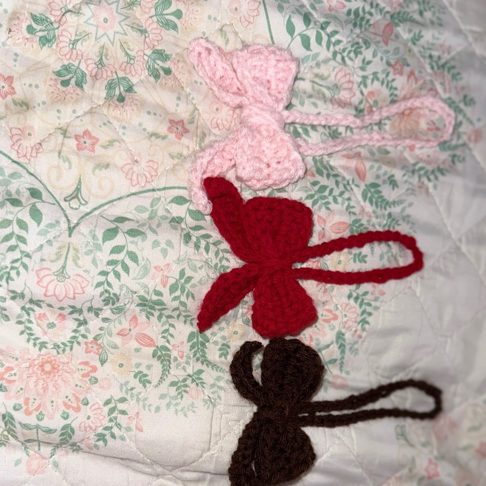 Crochet bow keychains!!